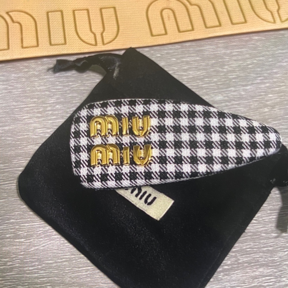 Miu Miu Black and White Checkered Hair Clip